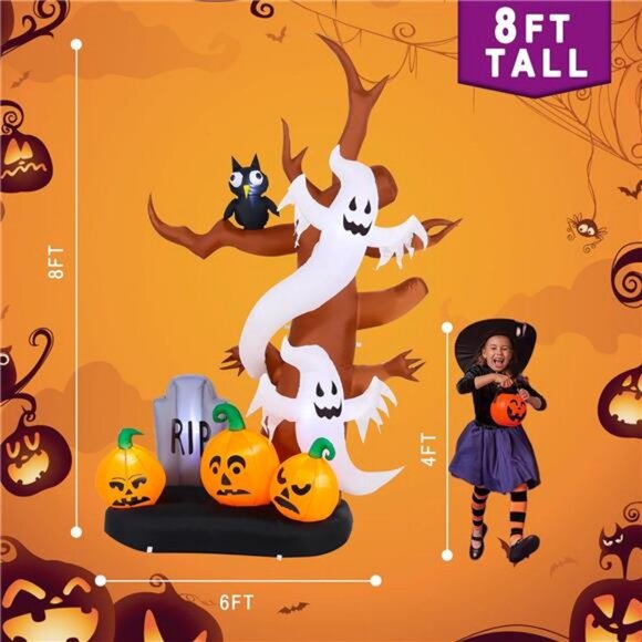 8 FT Halloween Inflatables Outdoor Decorations, Giant Blow Ups Flying Ghosts - Picture 2 of 8